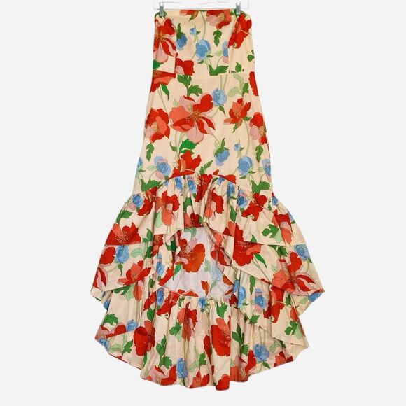 Hyacinth House Tuckernuck Dress L Multicolor Floral High Low Strapless Ruffled - Picture 1 of 16